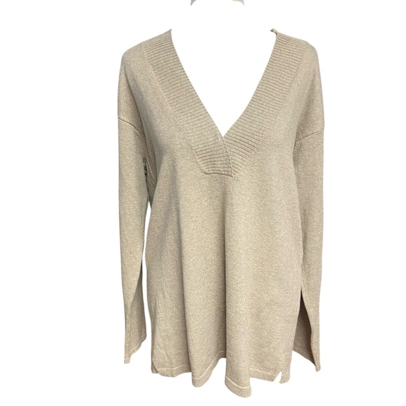 J.Jill Pure Jill Women Tan Cotton Cashmere V-Neck Pullover Tunic Sweater Size S - Picture 3 of 10